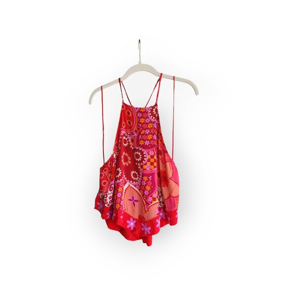 Free People I Dare You Floral Mixed Print red bohemian swing tank size S EUC - Picture 4 of 9